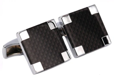 Silver With Black Carbon Fibre Statement Men Gift Cuff Links by CUFFLINKS.DIRECT — 第 1/4 张图片