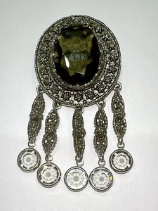 GOLDETTE Strass Anstecknadel Brosche eingefasst baumelt silberfarben signiert Vintage - Bild 1 von 7