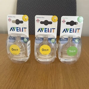 Avent Bottle Teats Air flex BPA Free Newborn Flow x 2 0m + & 1 x Slow Flow 1m + - Picture 1 of 13