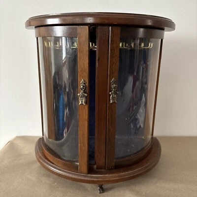 Price Wood Jewelry Cabinet Curved Glass Door Half Round Table Top Necklace Vtg - Image 1 of 4