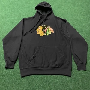 Vintage Chicago Blackhawks Hoodie Mens L Black NHL Hockey Majestic Sweatshirt - Picture 1 of 8