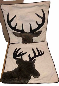Paar Reißverschluss Kissenbezüge mit Fell Hirsch 17” x 17” Wohndeko schön - Bild 1 von 11
