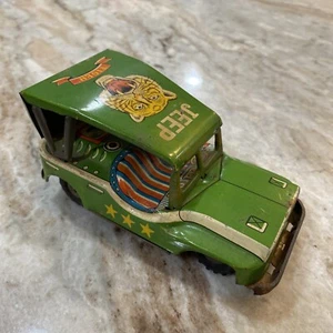 VINTAGE TIGER JEEP TIN FRICTION TOY MADE IN JAPAN CAR VEHICLE WORKS ORIGINAL - Picture 1 of 8