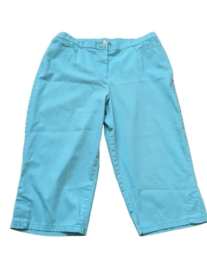 Pantalones capri Tanjay para mujer Aqua tiro alto algodón poliéster elástico skimmer 18 Foto 1 de 4