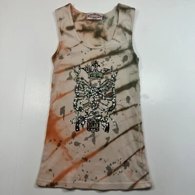 Camiseta sin mangas vintage Y2K Oliver para mujer lentejuelas Queen Bee tie dye talla S Foto 1 de 4
