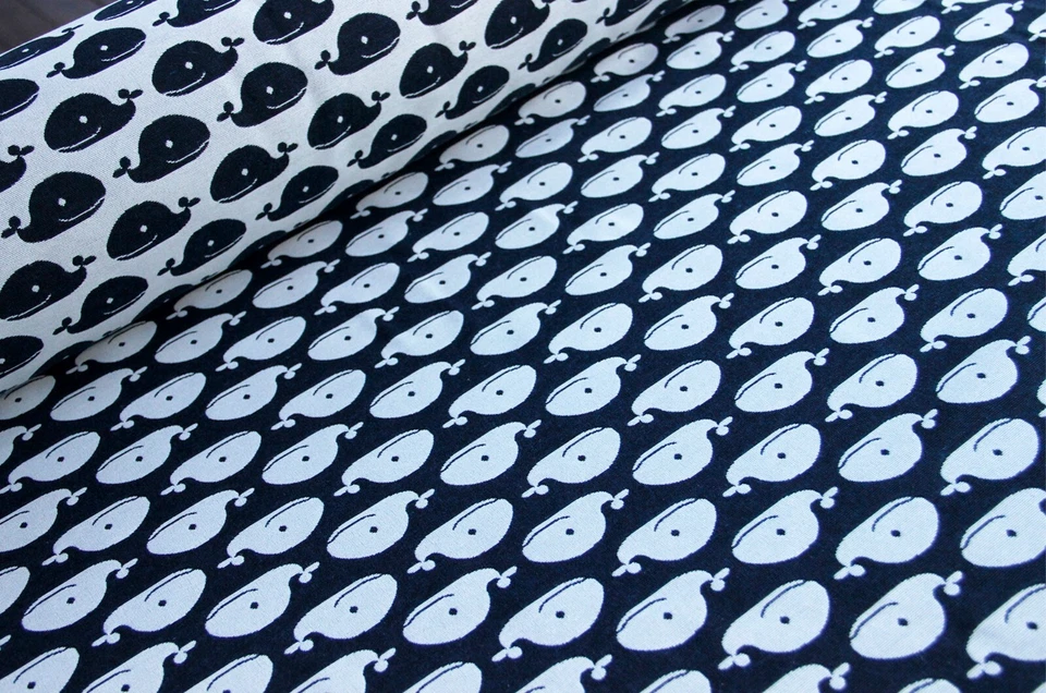 Dekostoff "Walfisch" Jacquard Baumwolle Doubleface - Meterware * 50 cm x 140 cm - Bild 1 von 3