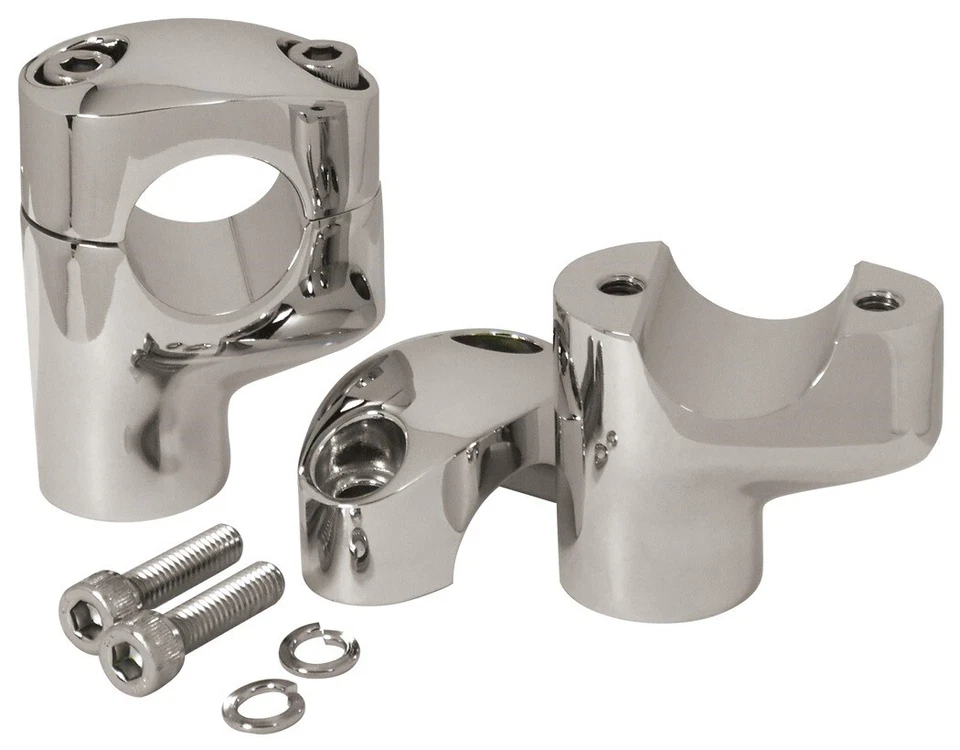 Chrome 2-1/4" Tall 3/4" Offset Risers for 1-1/4" Handlebars Harley FXSTC 06+ - Image 1 of 1