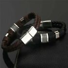 Men Women Leather Titanium Steel Magnetic Braided Clasp Bracelet Bangle Jewelry