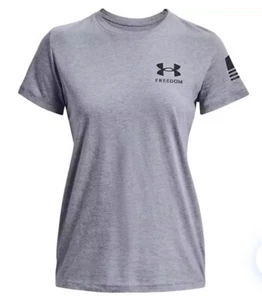 New! Under Armour Tee Womens Large USA Freedom Flag Patriotic Gray Black 1370814 - Picture 1 of 4