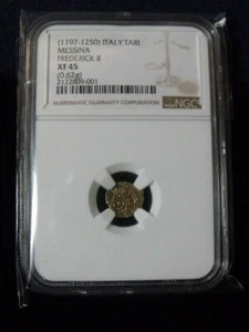 1197-1250 Sizilien MESSINA (Italien) FEDERICK II TARI GOLD NGC XF 45 ONE FINER - Bild 1 von 8