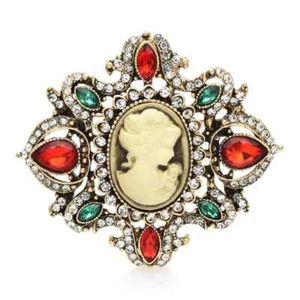 Vintage Inspired Crystal Rhinestone Victorian Lady Cameo Brooch Pin Jewelry Gift - Picture 1 of 9