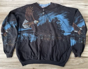 Sudadera vintage Art Unlimited Eagle Nature con estampado completo para hombre XXL EE. UU. negra - Imagen 1 de 16