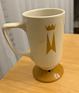 Vintage Homer Laughlin Marriott Hotel Coffee Mug Gold White Crown MCM Footed 5" - Picture 1 of 6