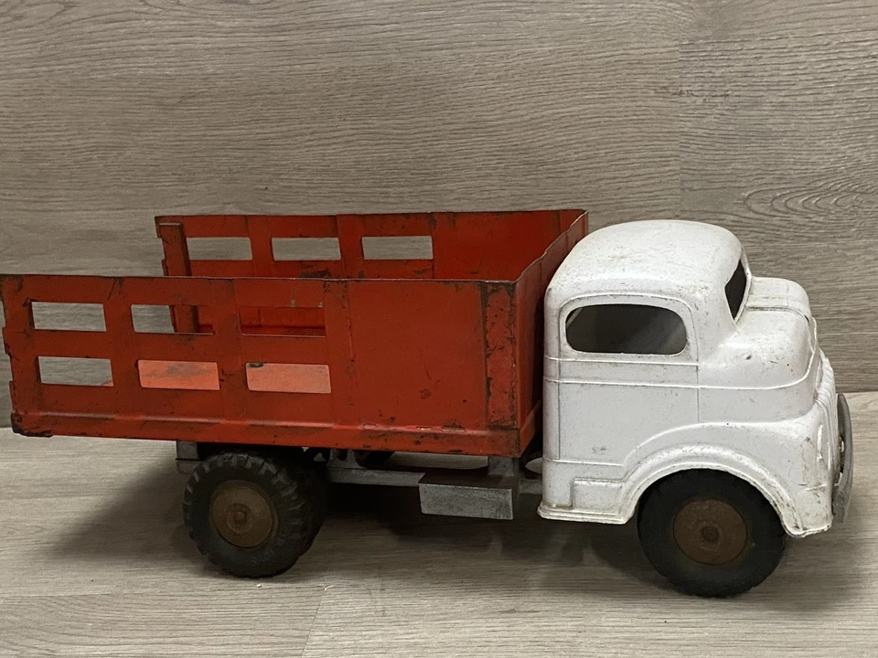 Camión de acero Structo rojo y blanco 1950 Freeport Motor Express Press Foto 1 de 4