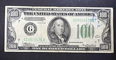 1934 $100 FRN Chicago Banknote F-2152G Green Seal - Image 1 of 2