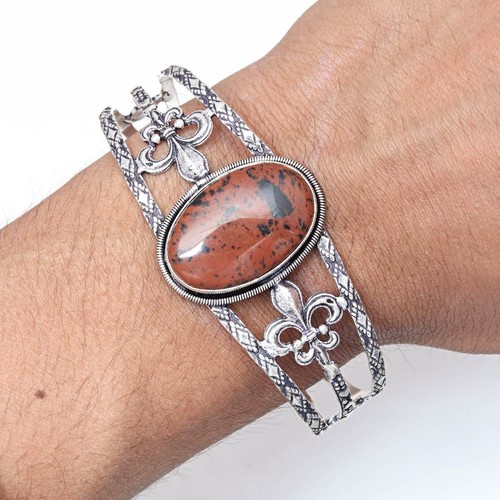 VALENTINO Braccialetto Gioielli Etnici Pietra Preziosa Ossidiana Mogano 7''Regolabile