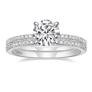 1,25 kt 925 Sterlingsilber Braut Ring Sets Rund CZ Verlobung Versprechen Ringe... - Bild 1 von 6