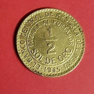  ANTIQUE Coin ISSUED 1945 Peru 1/2 Sol de Oro Coin Free Shipping G26 - Picture 1 of 5