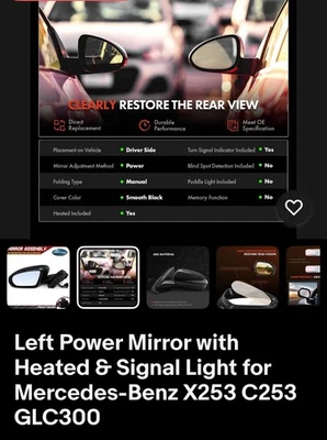 Espejo retrovisor puerta ala completo lado conductor izquierdo mercedes-benz glc300 oem luz plegable Foto 1 de 3