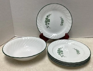 VTG 6 Corelle *CALLAWAY* 7 1/4" Green Ivy SALAD / DESSERT PLATES + 1 Bowl - Picture 1 of 6