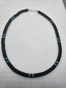 Dunkle Kokosnuss Muschel & Türkis Handarbeit Perlen Halsband Halskette 20 Zoll - Bild 1 von 5