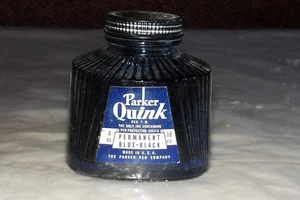 Vintage Parker Quink, Blue-Black Ink Bottle - Full - Art Deco Era - Picture 1 of 4