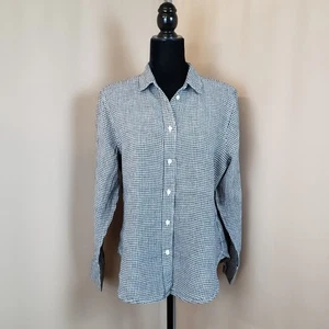 J Crew Baird McNutt irisches Leinenhemd Damen 12 schmal schwarz weiß Gingham klassisch - Bild 1 von 14