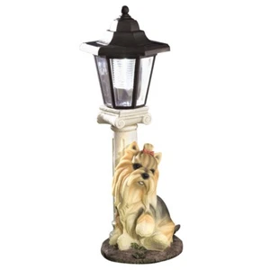 Adorable Yorkie Puppy Dog Garden Sculpture w/ Solar Lighted Lamp Post - Picture 1 of 1