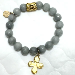 Grace Elliot grau blau Edelstein Kreuz Glaube religiös Armband Stretch - Bild 1 von 7