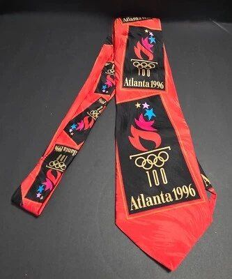🥇Corbata de colección de los Juegos Olímpicos de Atlanta 1996 RM deportiva roja negra seda llama centenario EE. UU.🔥 Foto 1 de 4