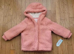 NWT Girls' Sherpa Faux Fur Jacket - Cat & Jack Coral Pink 4t - Picture 1 of 6