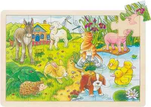 Puzzle Holzpuzzle Einlegepuzzle Tierkinder 24 Teile Goki 57890 - Bild 1 von 1