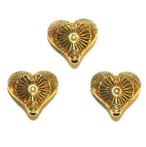 MB598 Antiqued Gold 12mm 2-Sided Sunburst Embellished Heart Metal Beads 25pc - Picture 1 of 5