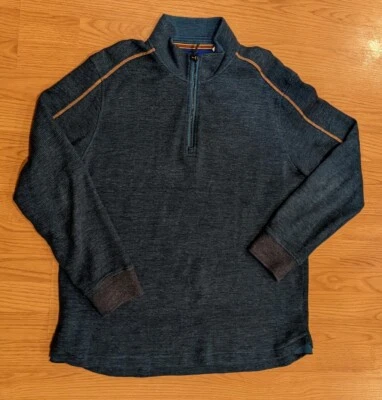 男式 Robert Graham 1/4 拉链套衫经典合身棉质蓝色 - XL — 第 1/4 张图片