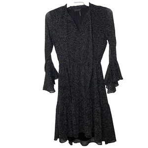 Donna Karan schwarzes Flatter Langarm Fit & Flare Kleid Gr. S Gummibund - Bild 1 von 10