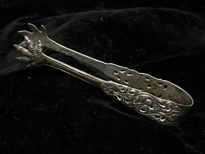 古董糖夹 Norge 挪威 EPNS 鹰爪穿孔玫瑰图案 JB3 — 第 1/4 张图片