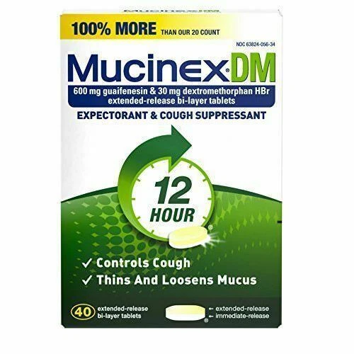 Mucinex DM 12-Hour Expectorant and Cough Suppressant Tablet, 40 Count