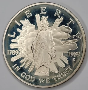 1989-S PROOF 90% SILVER DOLLAR COIN BICENTENNIAL OF CONGRESS - HAZE - TONED - Picture 1 of 10