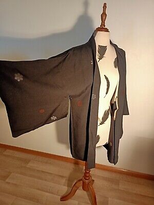 Traditional Vintage Japanese Silk Black Haori Kimono Jacket | Authentic | Kimono • 45$