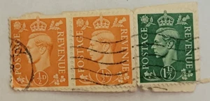 UK Postage/Revenue ~ King George VI ~½ D/1½D Stamps (3 Block) ~ Posted ~c.1938 - Picture 1 of 6
