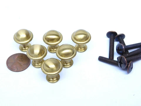 6! Solid Brass Barrister Bookcase 5/8" Round Small Knobs Handles Pulls Drawer ES Cover