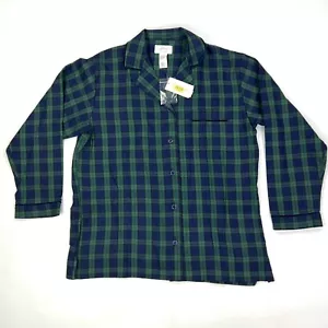 NWT Cabernet Sleepwear PJ Button Shirt Top Large Plaid Cotton Flannel New Blue - Picture 1 of 9
