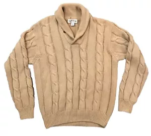 Orvis Sweater Cable Knit Tan Shawl Collar Men’s Large Thick Fishing Read - Picture 1 of 10