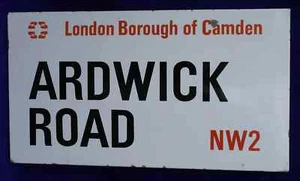 ARDWICK ROAD NW2 ORIGINAL LONDON BOROUGH CAMDEN ENAMEL PORCELAIN STREET SIGN - Picture 1 of 4