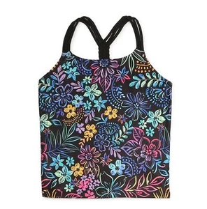 TOP ONLY Wonder Nation Girls Printed Tankini Swimsuit w/ UPF 50 Black Floral XS - Picture 1 of 2