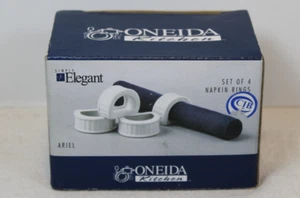 Vtg Oneida Kitchen - Set of 4 Simply Elegant Ceramic Ariel Napkin Rings White - Picture 1 of 8