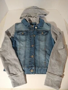 Girls SO Denim & Grey Jersey Hooded Jacket Sz L - Picture 1 of 4