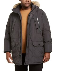 Calvin Klein Men's LT Big & Tall Faux-Fur Trim Hooded Parka Coat, Gray, $425 NwT