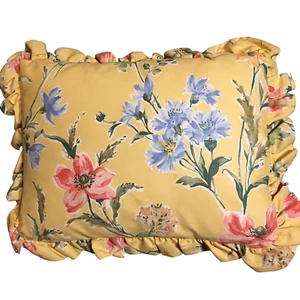 Laura Ashley Throw Pillow Ruffled 12×16" Florers on Yellow Country Floral Vtg US - Picture 1 of 7