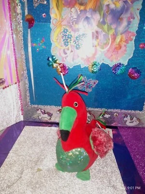 🦄Ganz / Webkinz "Holidoodle" Red & Green Ribbon Bird #HM739 9" Plush! No Code. - Image 1 of 4